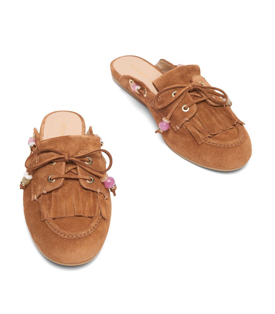 Stuart Weitzman Suede Tassel Mule — Camel, view 4