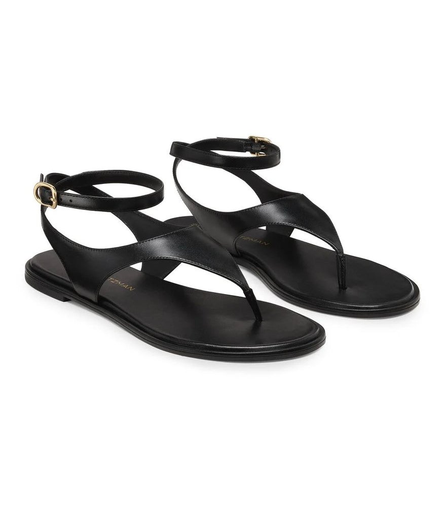 Stuart Weitzman Ankle-Strap Thong Sandal — Black, view 2