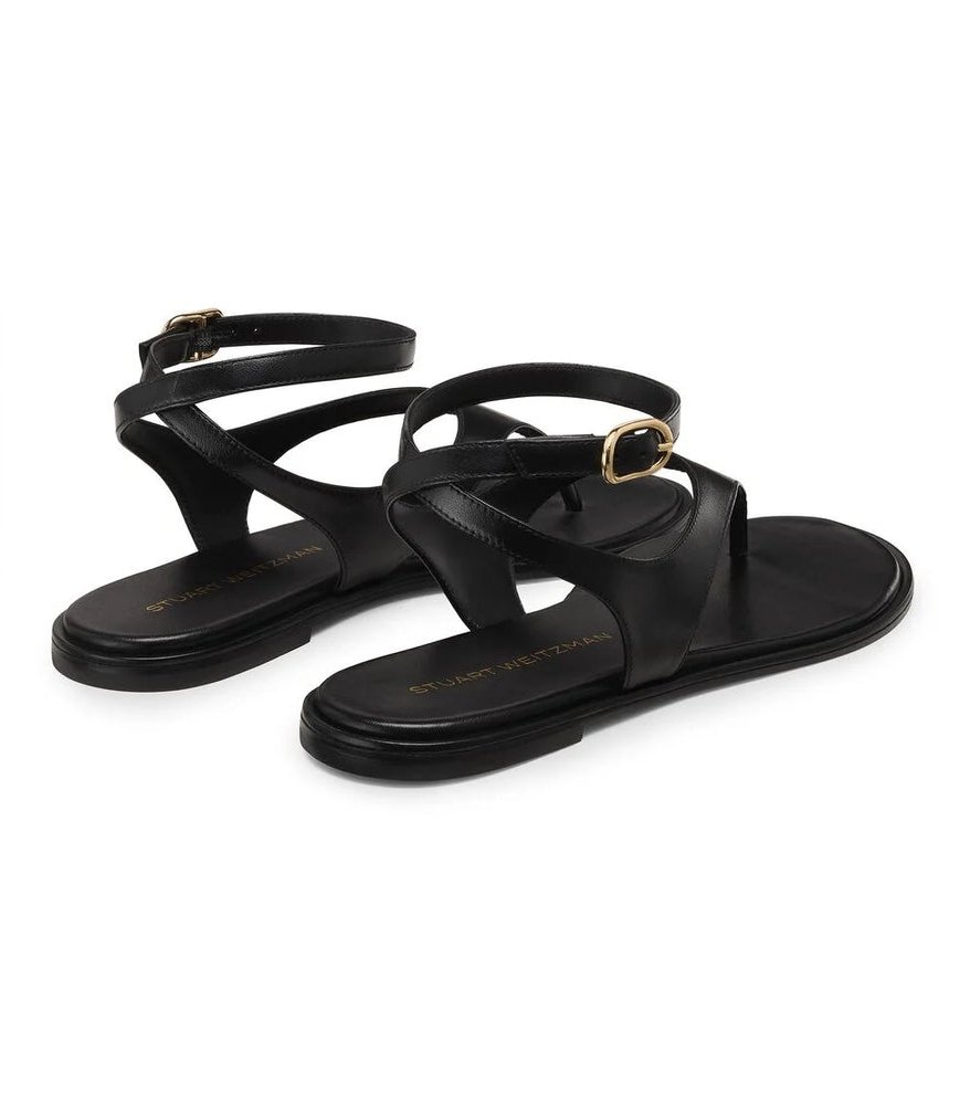 Stuart Weitzman Ankle-Strap Thong Sandal — Black, view 3
