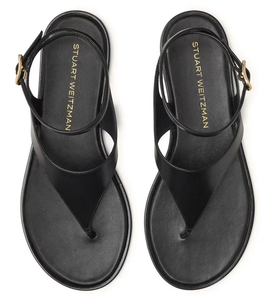 Stuart Weitzman Ankle-Strap Thong Sandal — Black, view 4