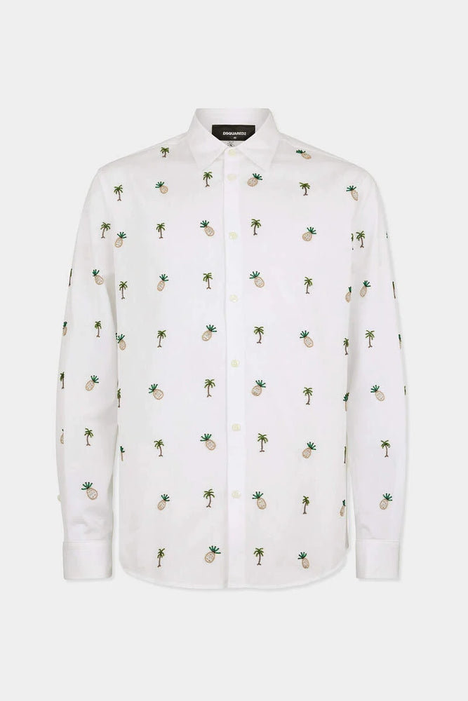 Dsquared2 Palm and Pineapple Embroidered Shirt — White by Dsquared2