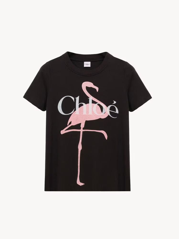 Chloé Flamingo-Embroidered T-Shirt — Black by Chloé