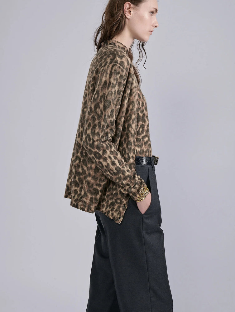 Barbara Bui Leopard-Print Cardigan Vest — Tan, view 3