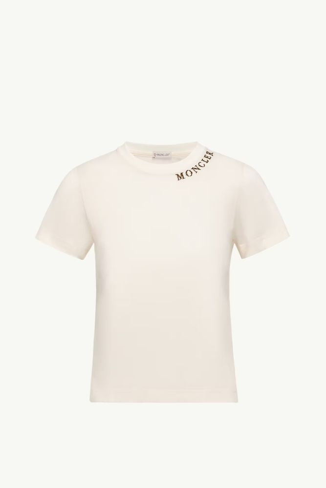 Moncler Logo-Embroidered Crewneck T-Shirt — Cream by Moncler