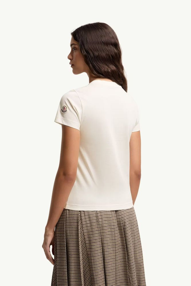 Moncler Logo-Embroidered Crewneck T-Shirt — Cream, view 2