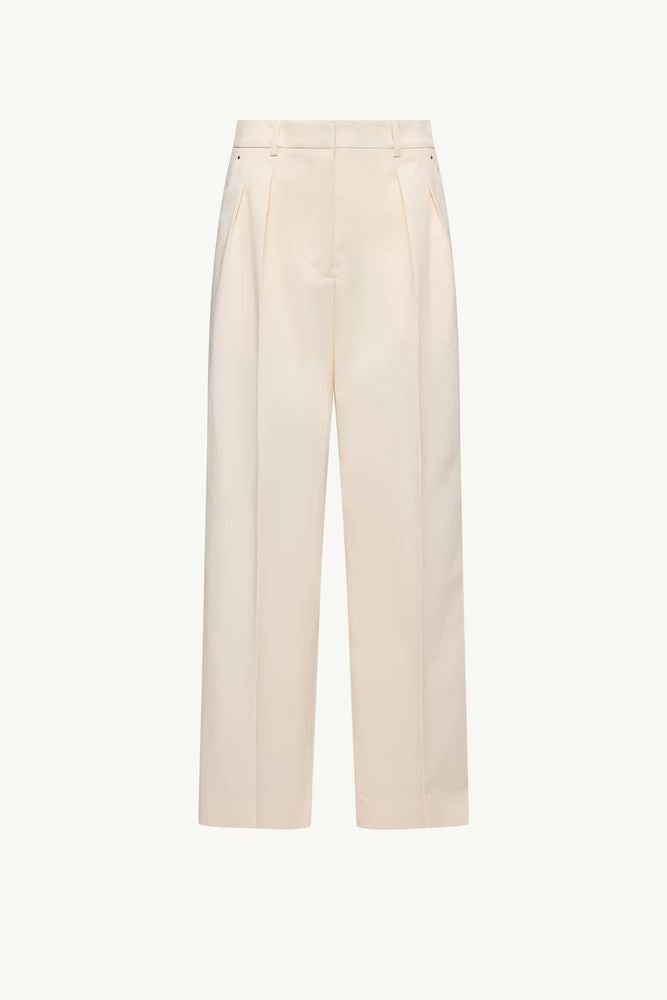 Moncler Pleated Wide-Leg Trousers — Ecru by Moncler