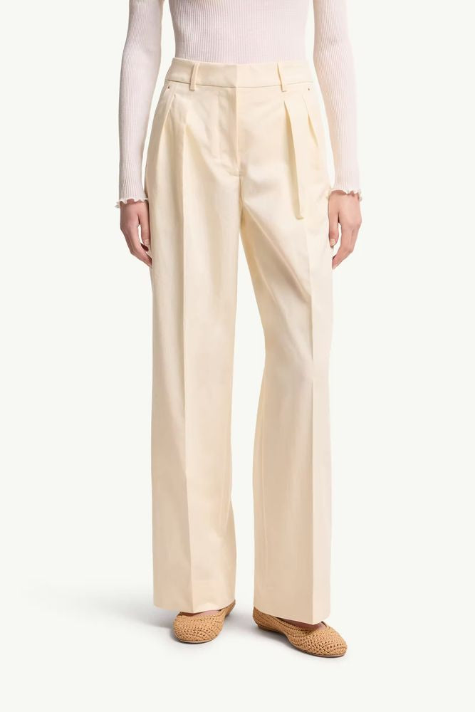 Moncler Pleated Wide-Leg Trousers — Ecru, view 2