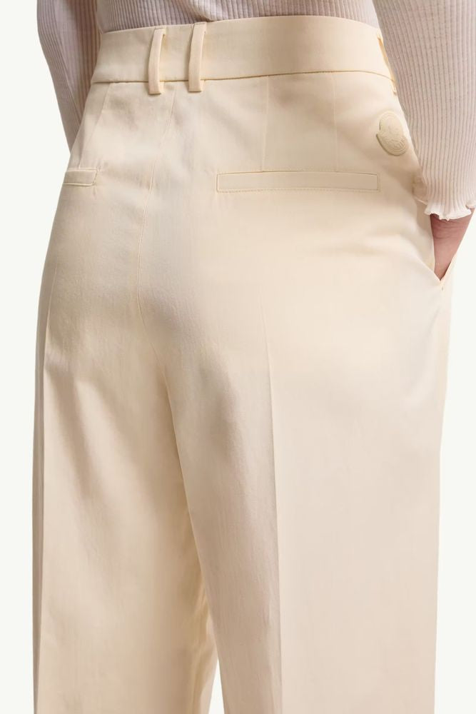 Moncler Pleated Wide-Leg Trousers — Ecru, view 3