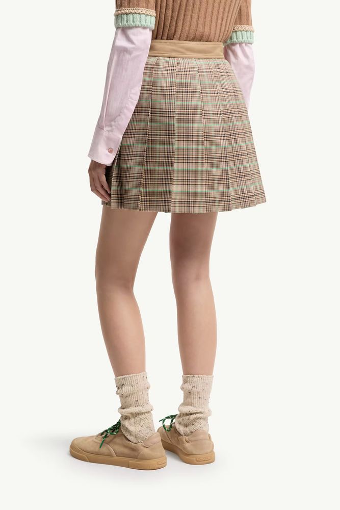 Moncler Pleated Check Skirt — Green, view 3