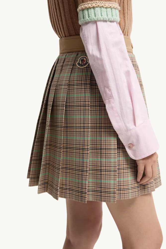 Moncler Pleated Check Skirt — Green, view 4
