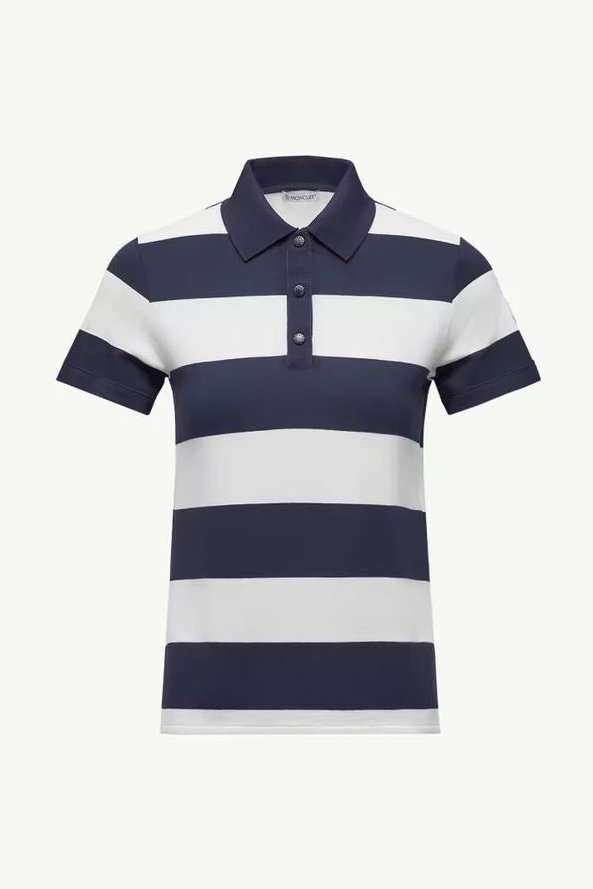 Moncler Horizontal-Striped Cotton Polo — Navy by Moncler