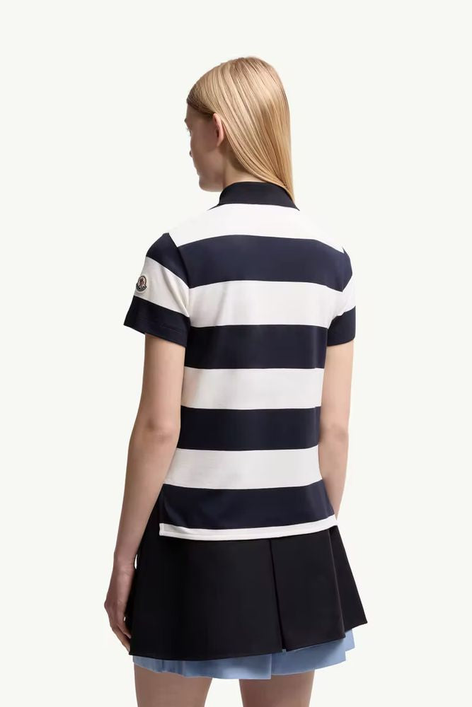 Moncler Horizontal-Striped Cotton Polo — Navy, view 2