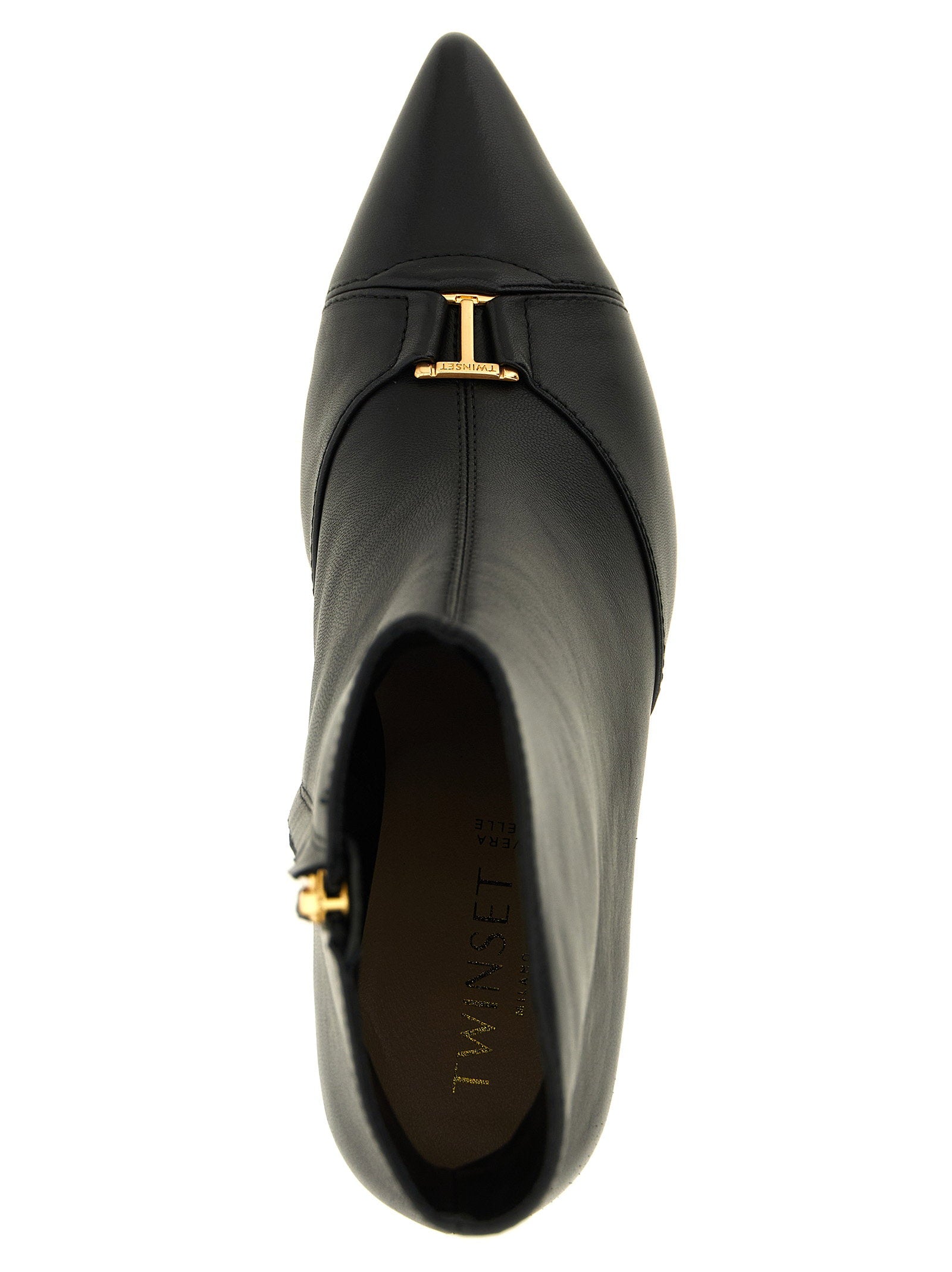 Twin Set Gold Logo Stiletto Ankle Boot — Black, view 4