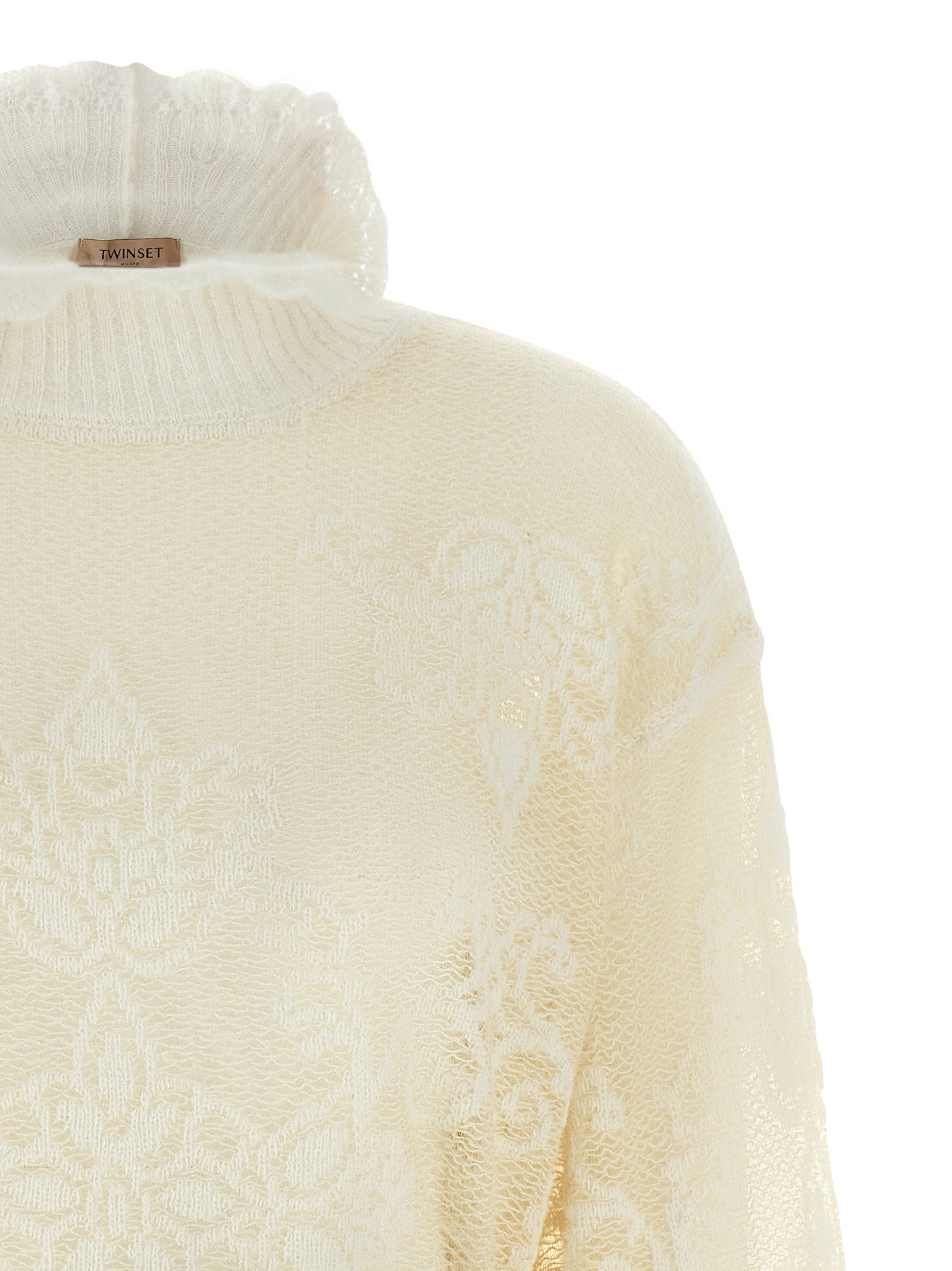 Twin Set Jacquard Alpaca Blend Sweater — Cream, view 3