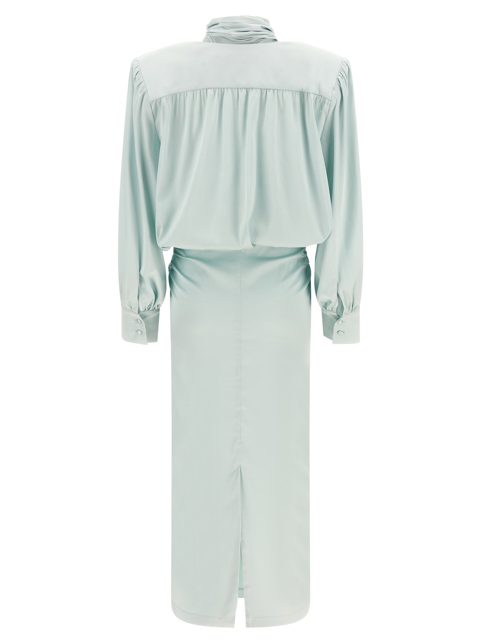 Rotate Birger Christensen Ruched Satin Dress — Sage, view 2