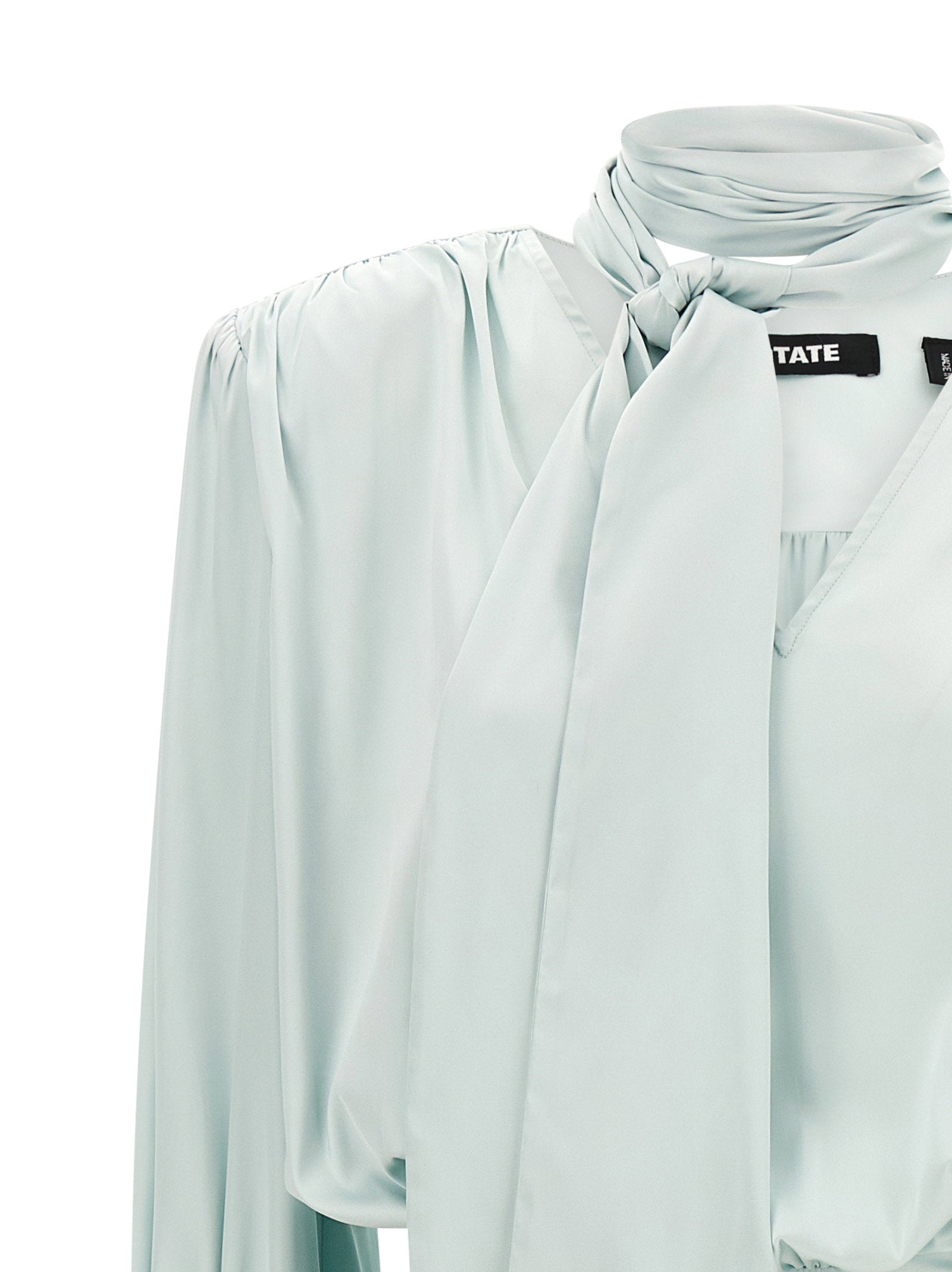 Rotate Birger Christensen Ruched Satin Dress — Sage, view 3