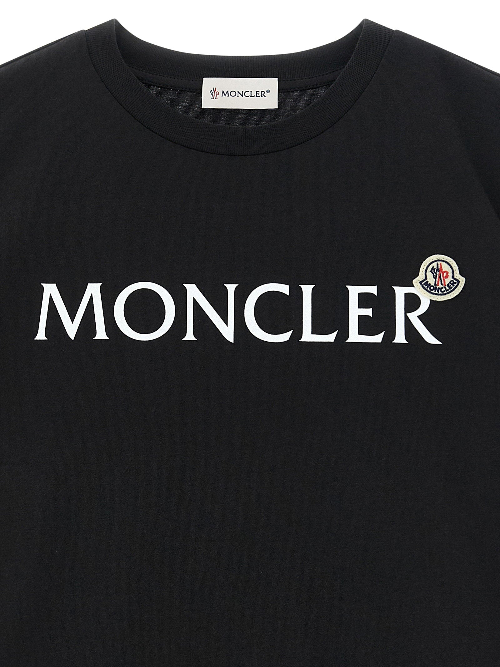 Moncler Enfant Logo-Print Cotton T-Shirt — Black, view 3