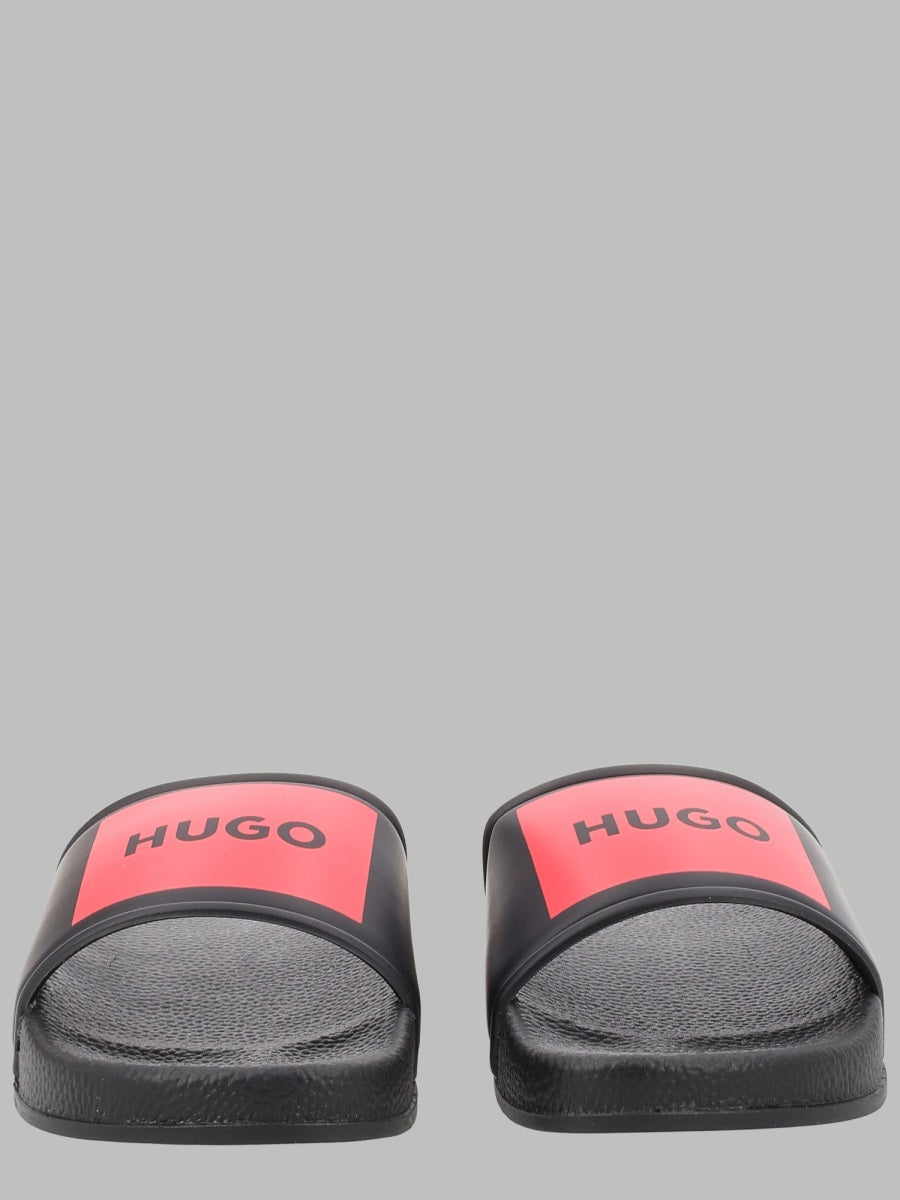 Hugo Logo-Embroidered Synthetic Slides — Black by Hugo
