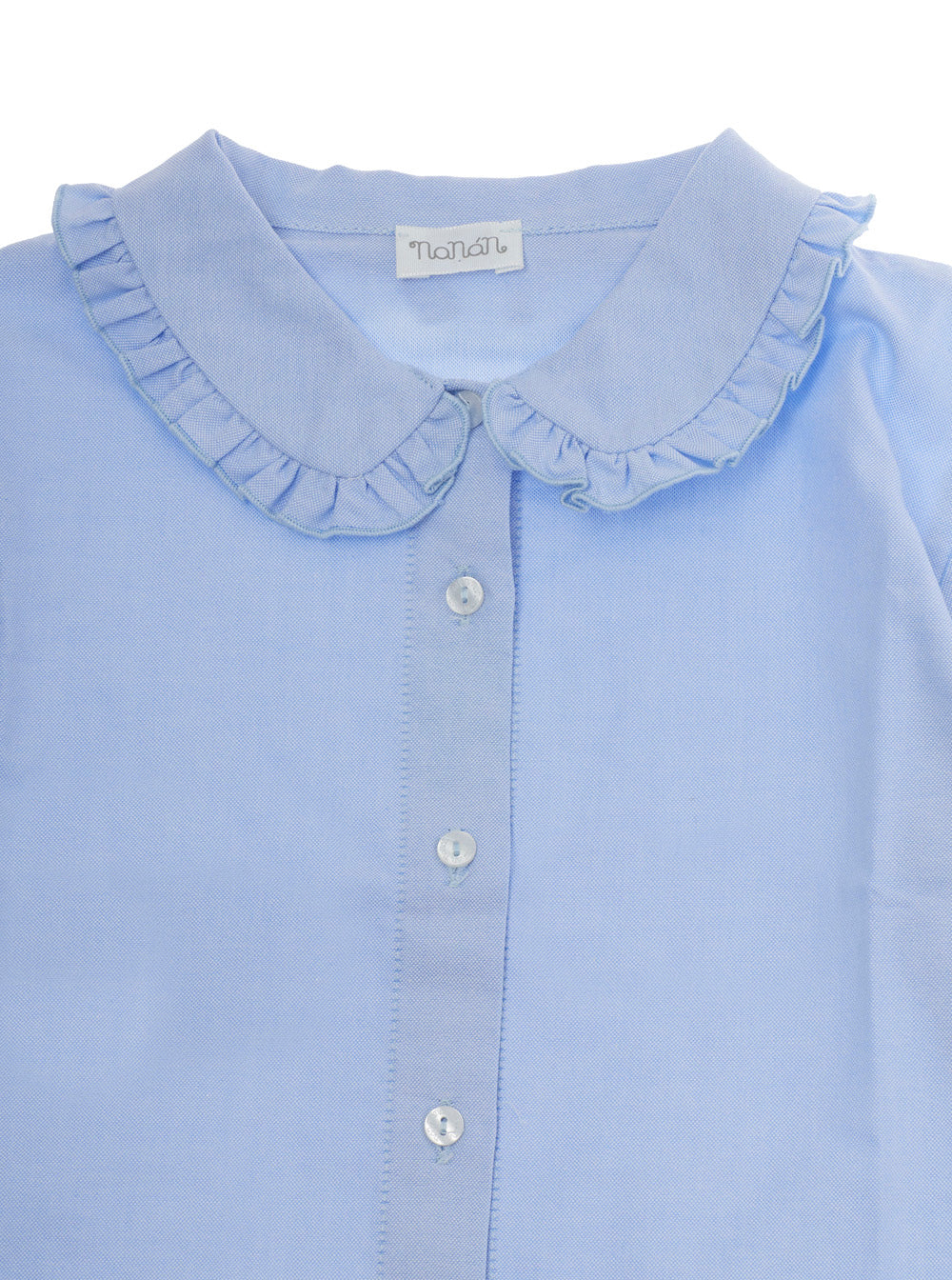 NanáN Ruffled Cotton Oxford Shirt — Blue, view 3