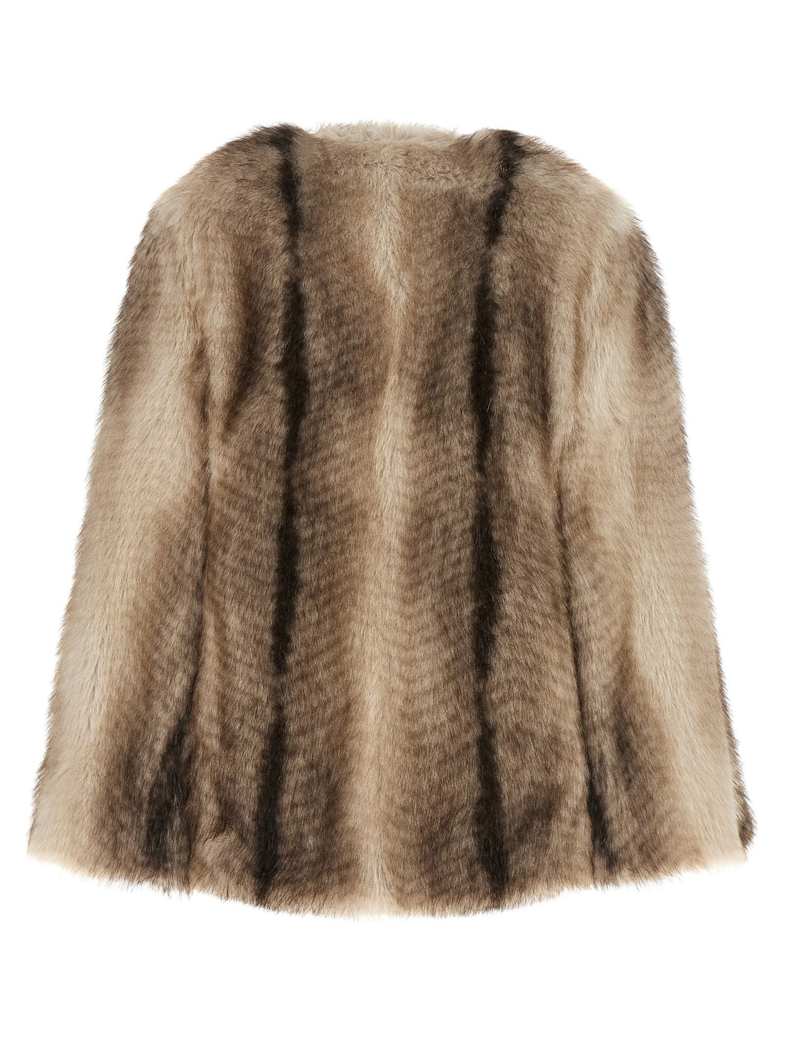 Twin Set Eco-Fur Hood Cape Coat — Beige, view 2
