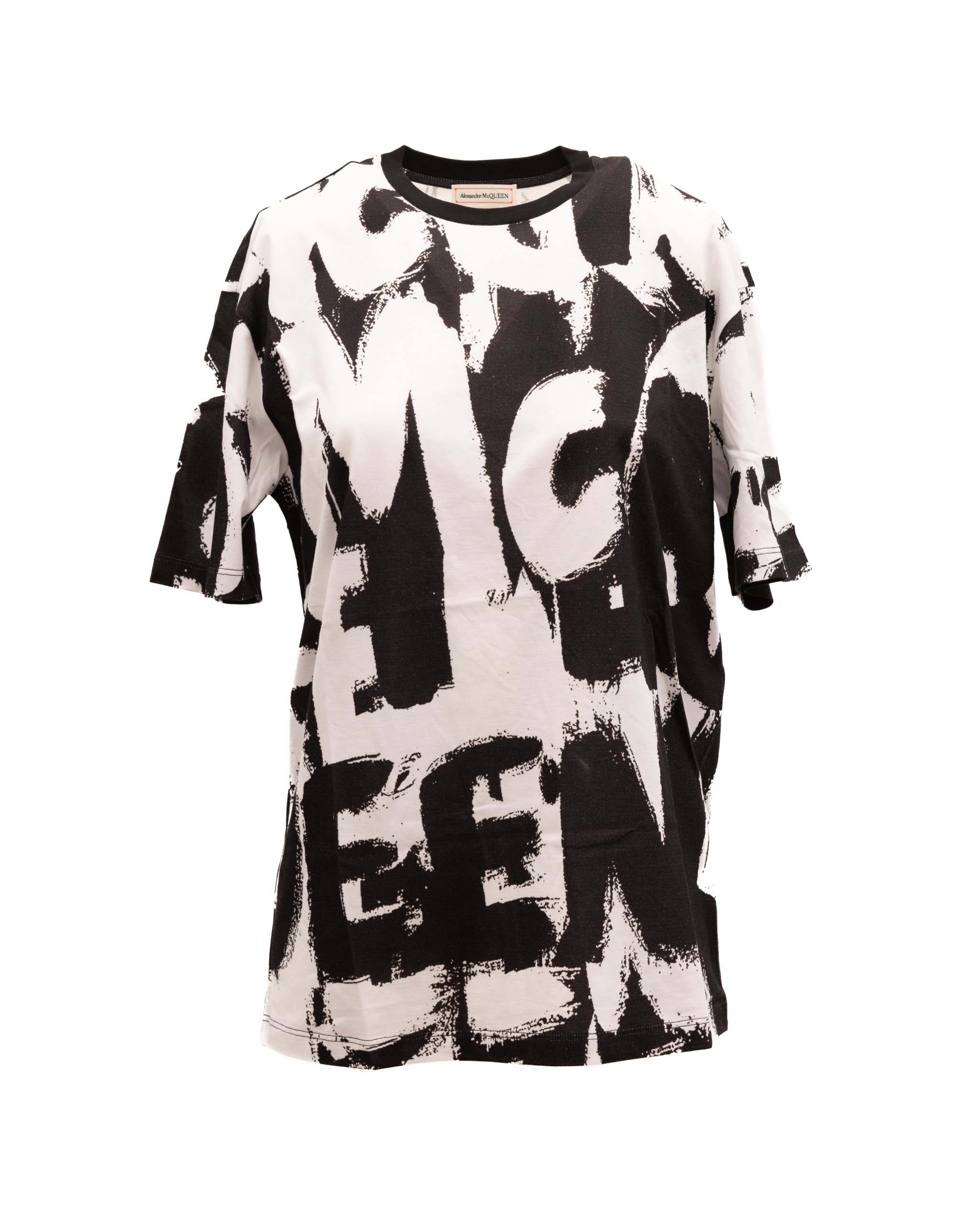 Alexander McQueen Abstract Print Cotton T-Shirt — Black, view 3