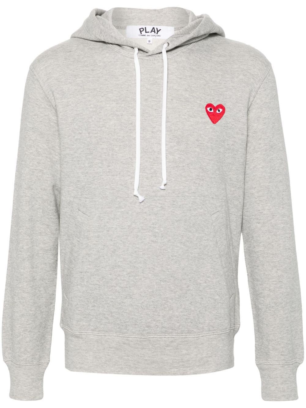 Comme Des Garcons Red Heart-Embroidered Cotton Hoodie — Grey by Comme Des Garcons