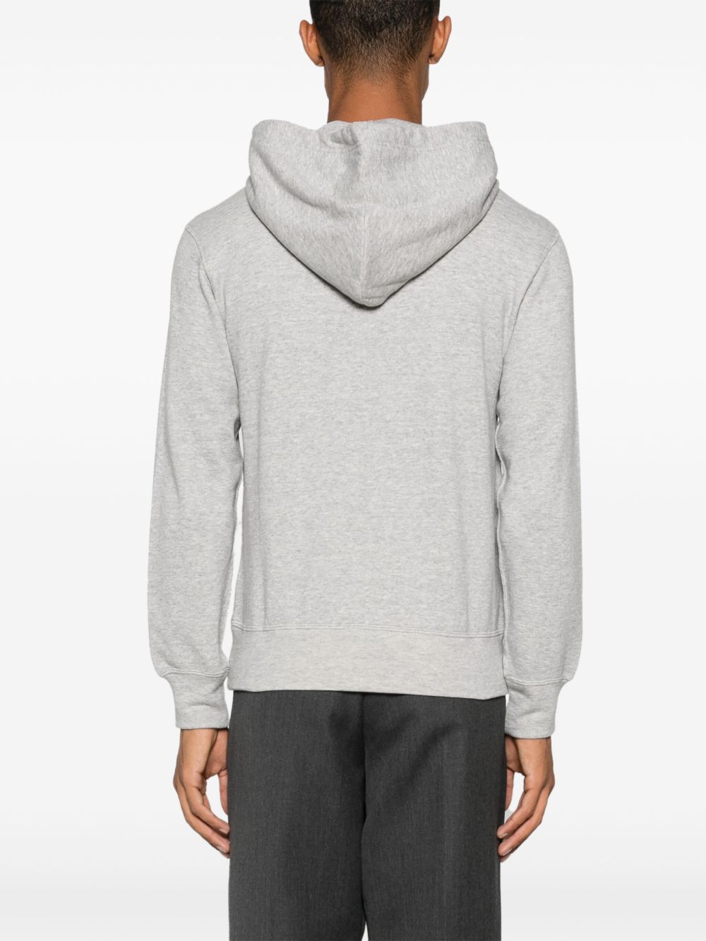 Comme Des Garcons Red Heart-Embroidered Cotton Hoodie — Grey, view 2