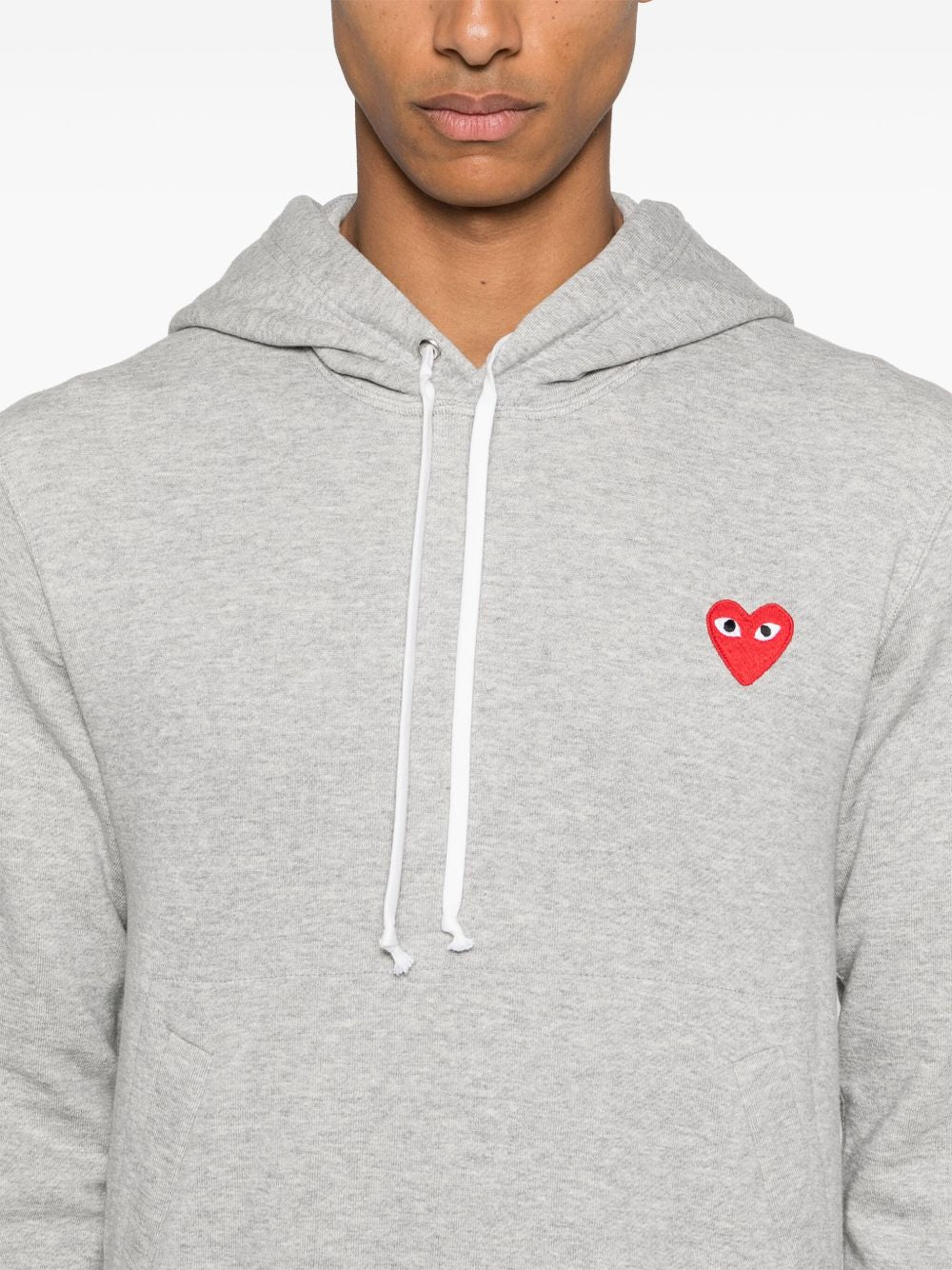 Comme Des Garcons Red Heart-Embroidered Cotton Hoodie — Grey, view 4