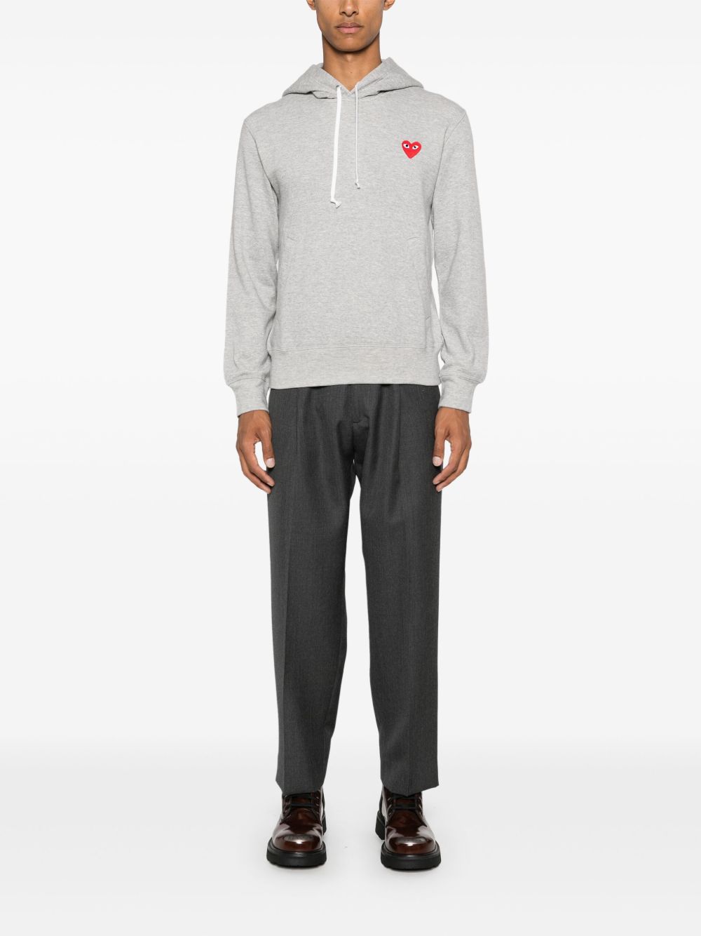 Comme Des Garcons Red Heart-Embroidered Cotton Hoodie — Grey, view 5