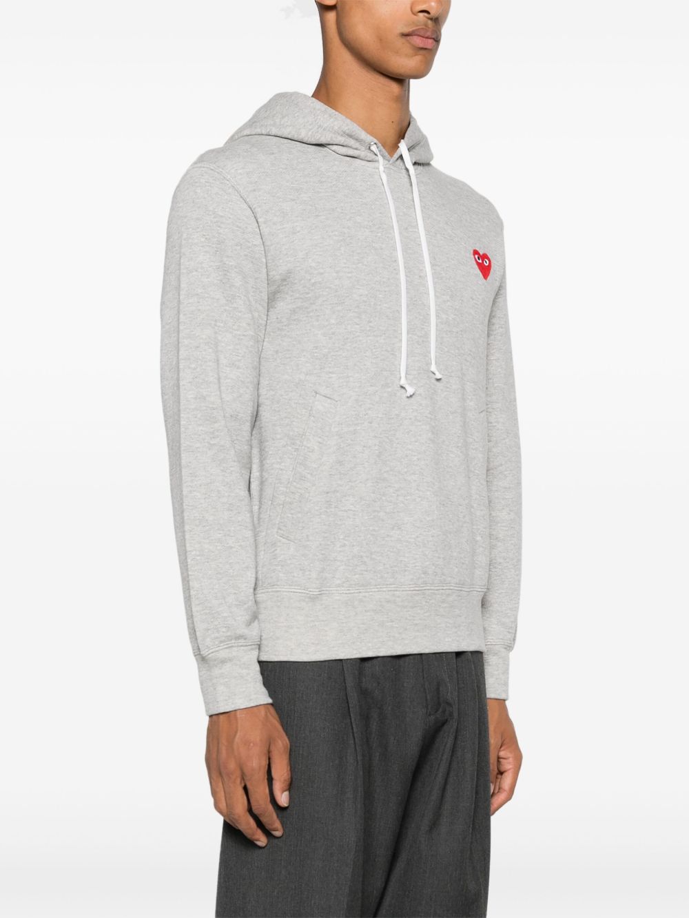 Comme Des Garcons Red Heart-Embroidered Cotton Hoodie — Grey, view 6