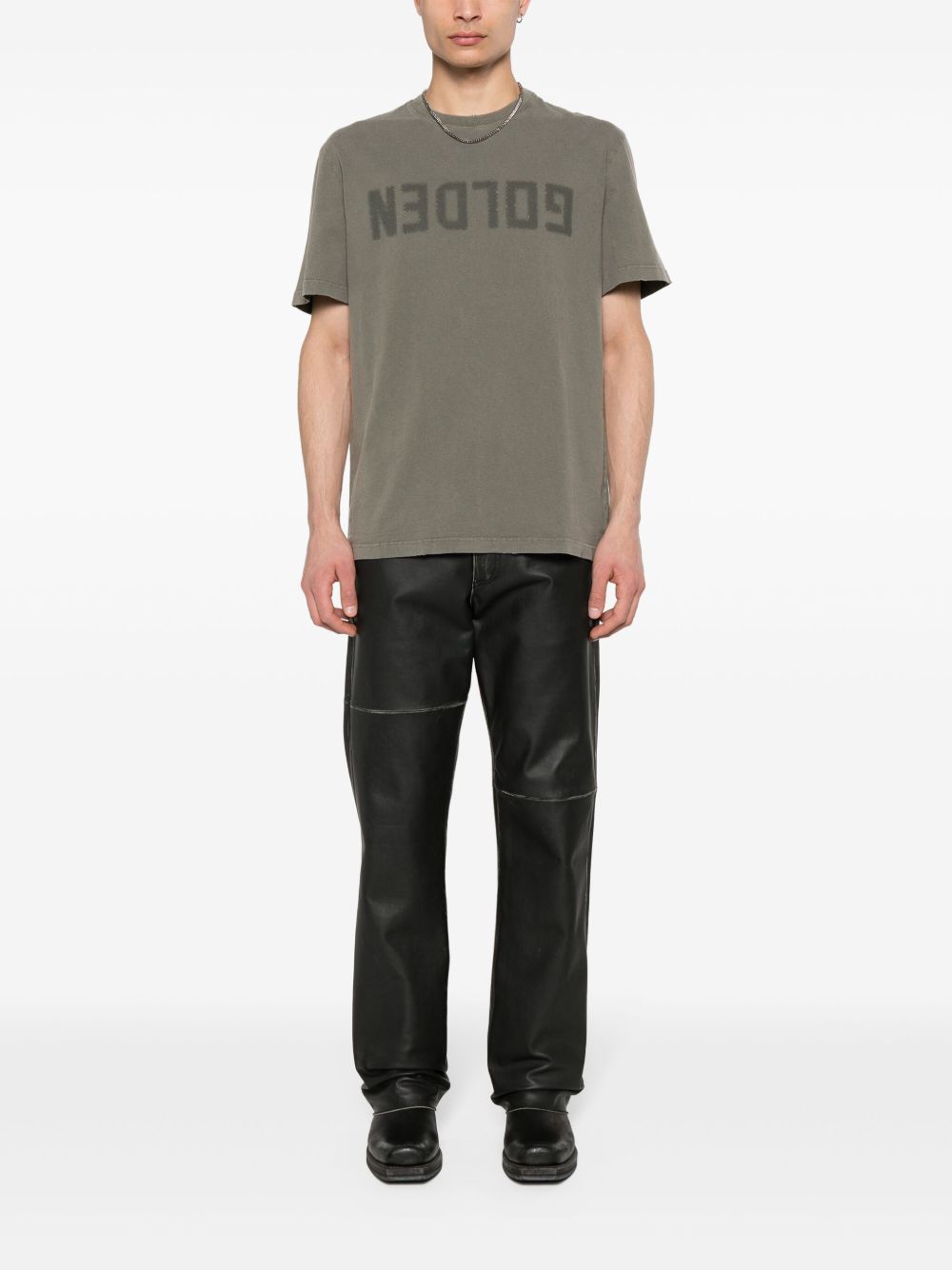 Golden Goose Logo-Print Cotton T-Shirt — Sage Green, view 2