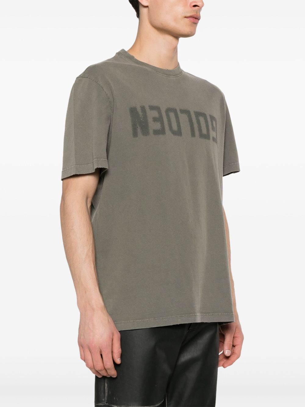 Golden Goose Logo-Print Cotton T-Shirt — Sage Green, view 5