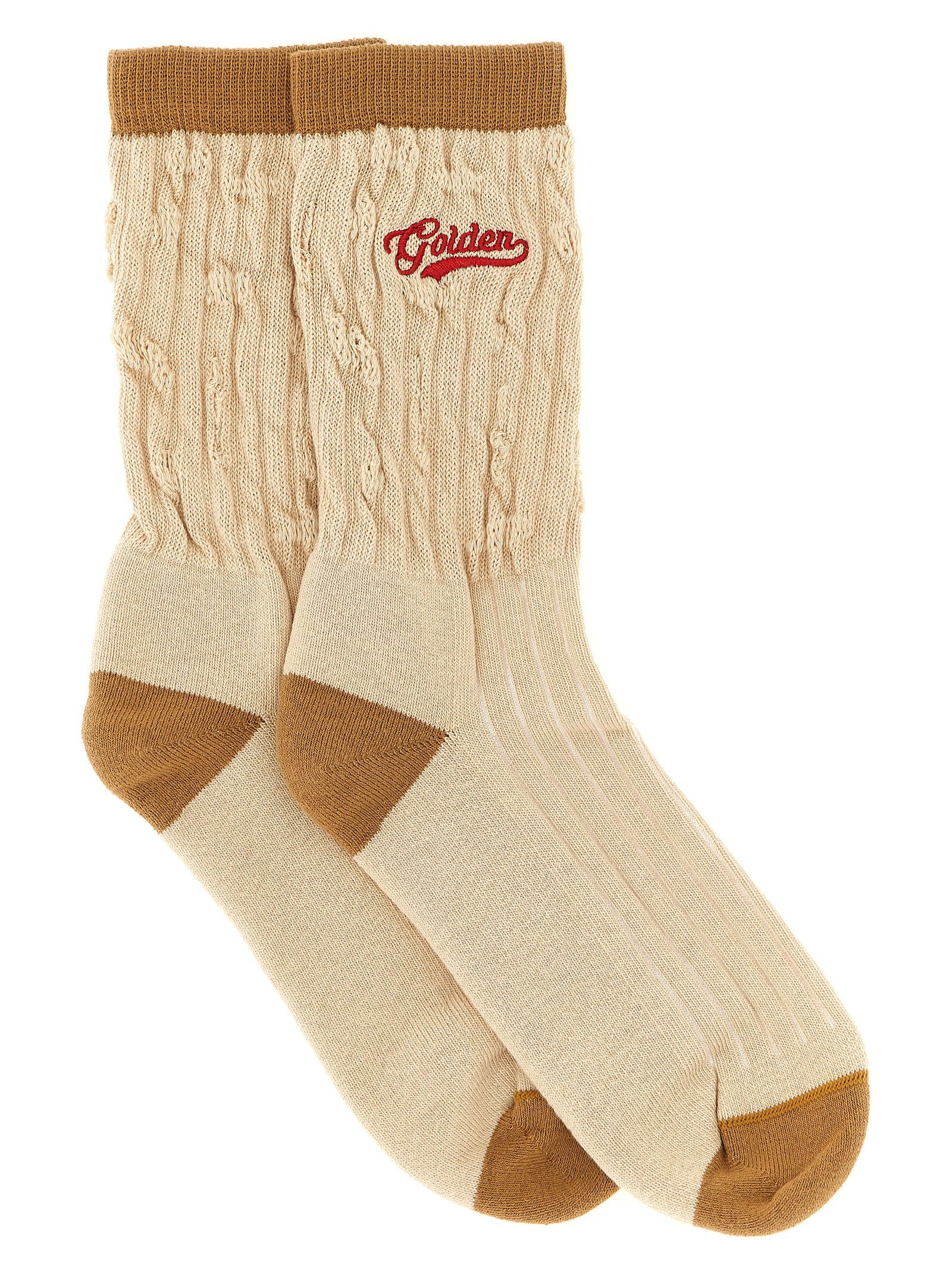 Golden Goose Braided Cotton with Logo Embroidery Socks — Beige by Golden Goose