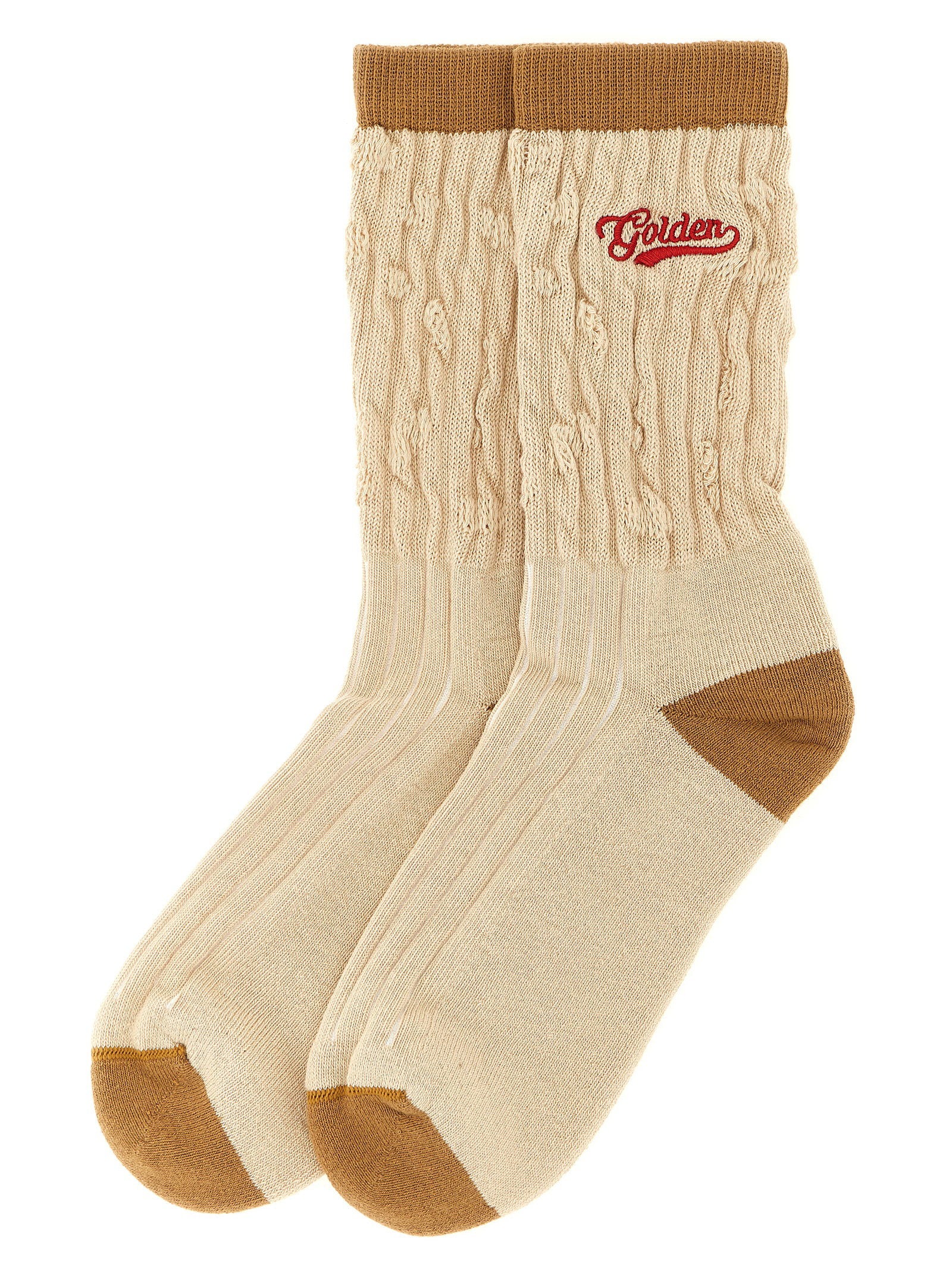 Golden Goose Braided Cotton with Logo Embroidery Socks — Beige, view 2