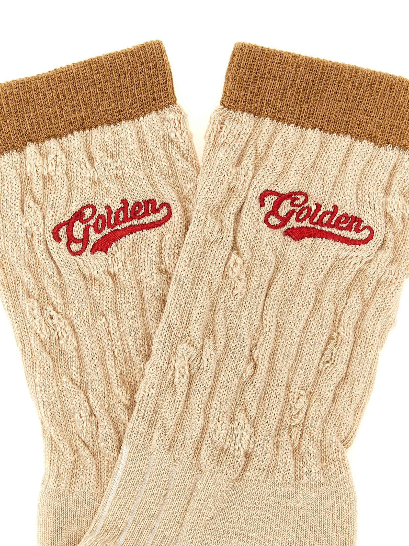 Golden Goose Braided Cotton with Logo Embroidery Socks — Beige, view 3