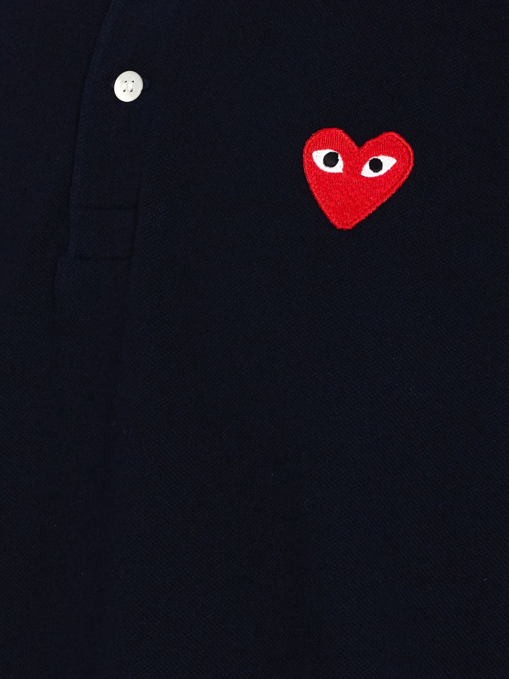 Comme Des Garcons Red Heart-Embroidered Cotton Polo — Navy, view 2