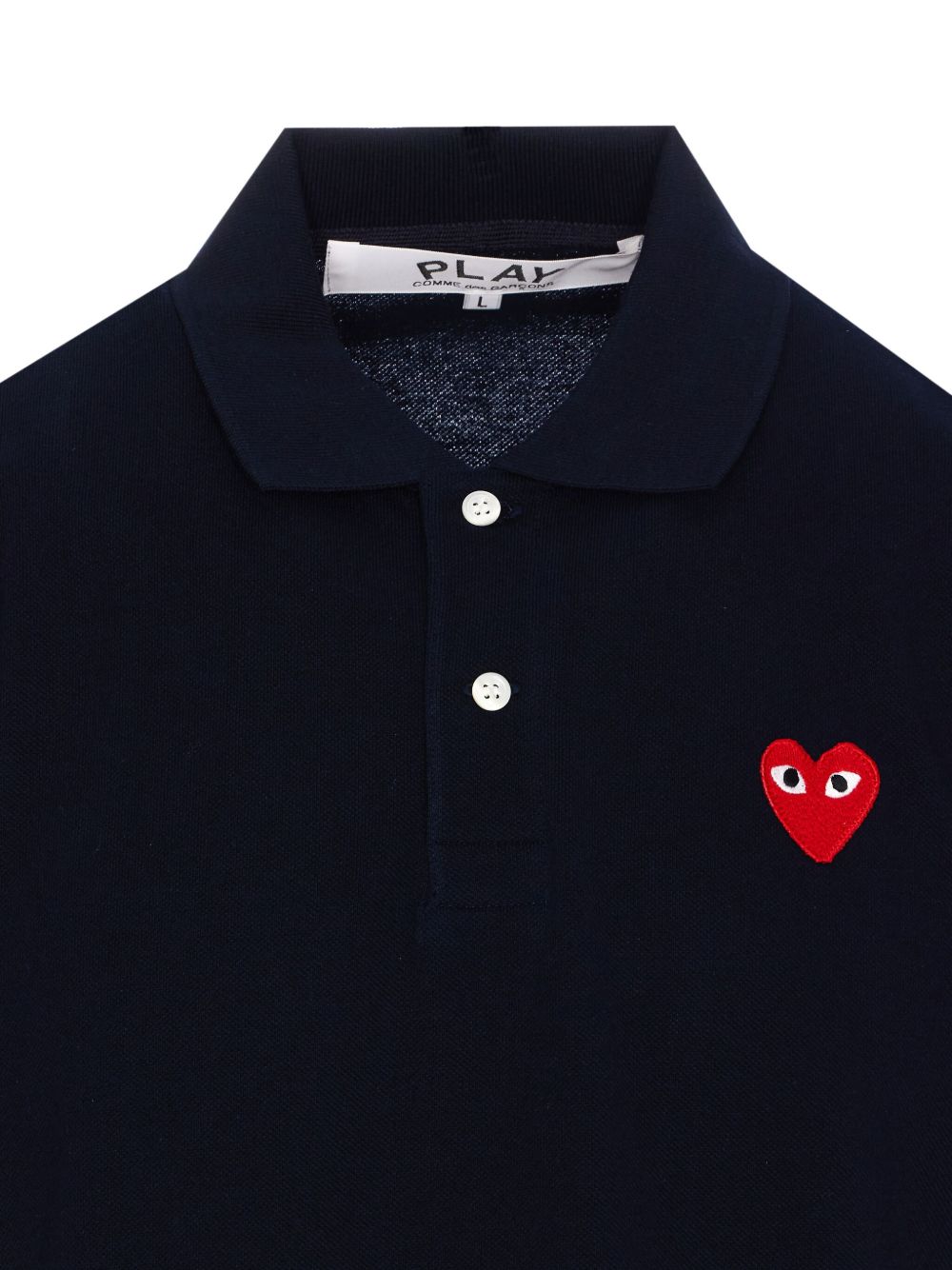 Comme Des Garcons Red Heart-Embroidered Cotton Polo — Navy, view 4
