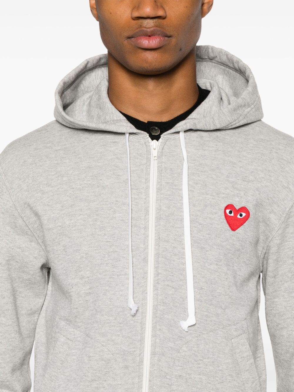 Comme Des Garcons Logo-Embroidered Cotton Hoodie — Grey, view 3