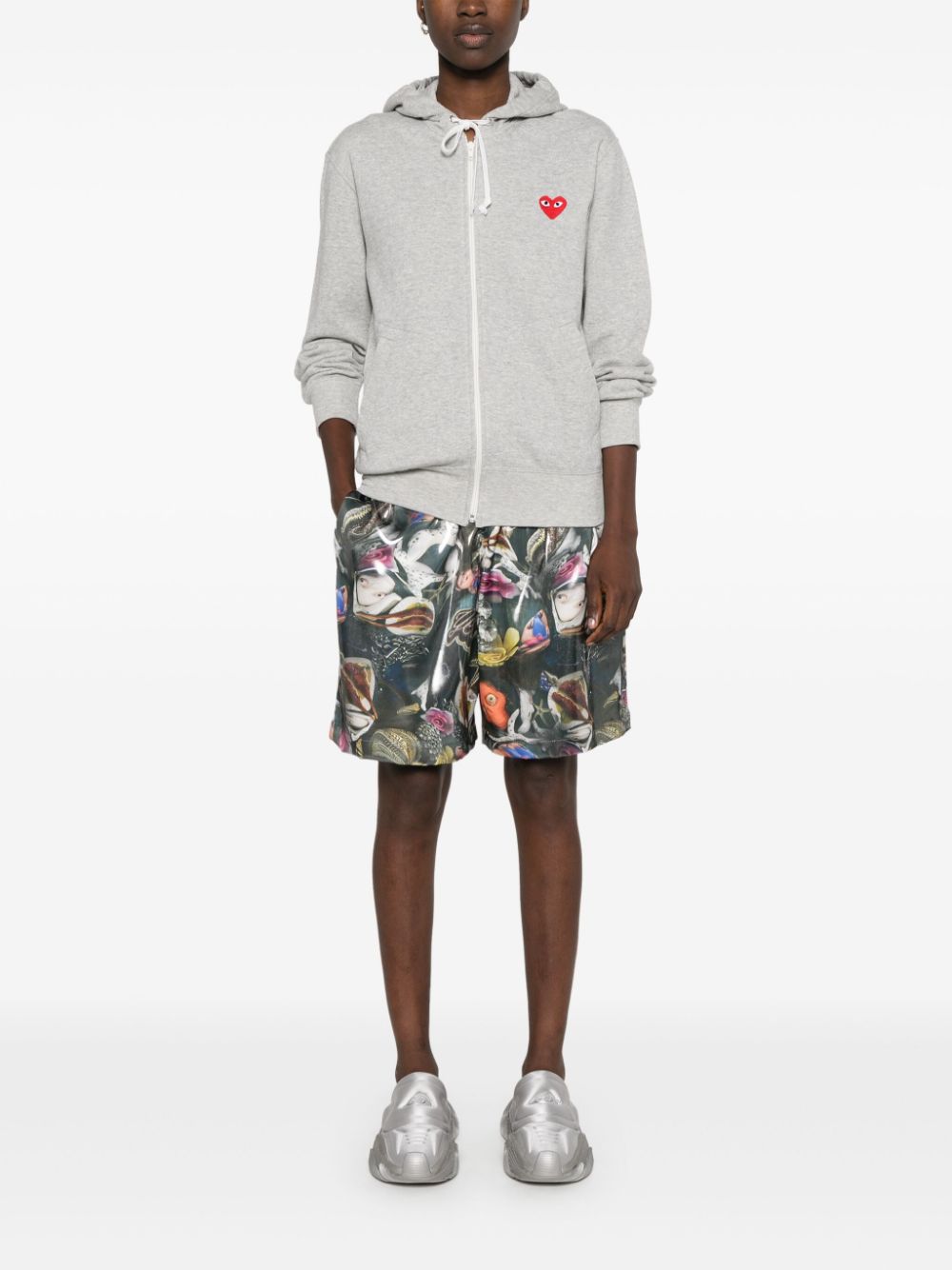 Comme Des Garcons Logo-Embroidered Cotton Hoodie — Grey, view 5