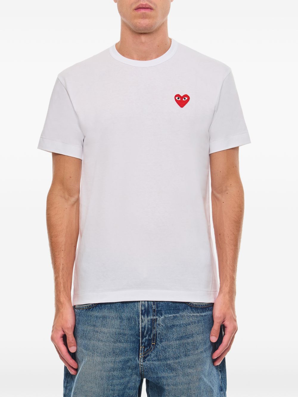 Comme Des Garcons Red Heart Embroidered T-Shirt — White by Comme Des Garcons