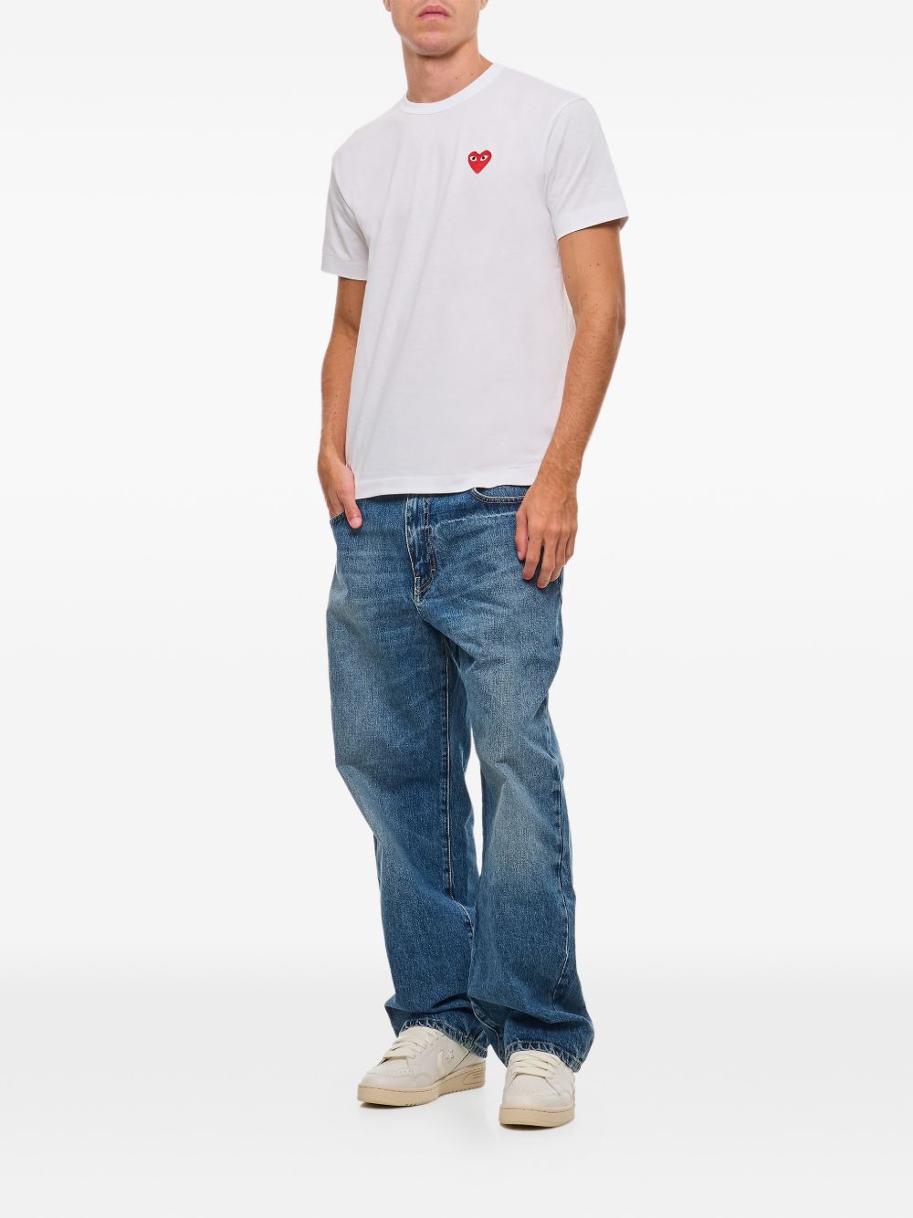 Comme Des Garcons Red Heart Embroidered T-Shirt — White, view 2