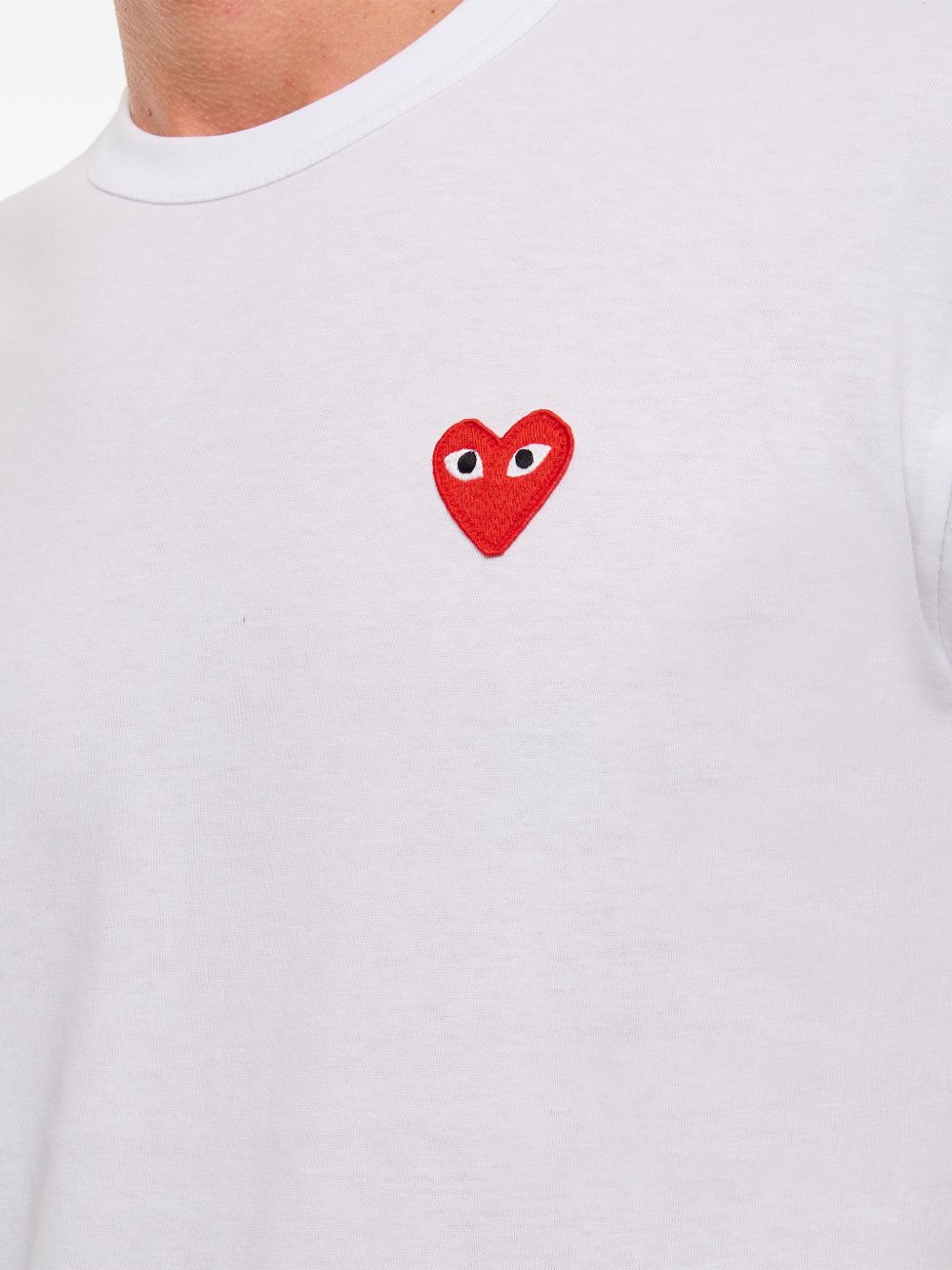 Comme Des Garcons Red Heart Embroidered T-Shirt — White, view 4
