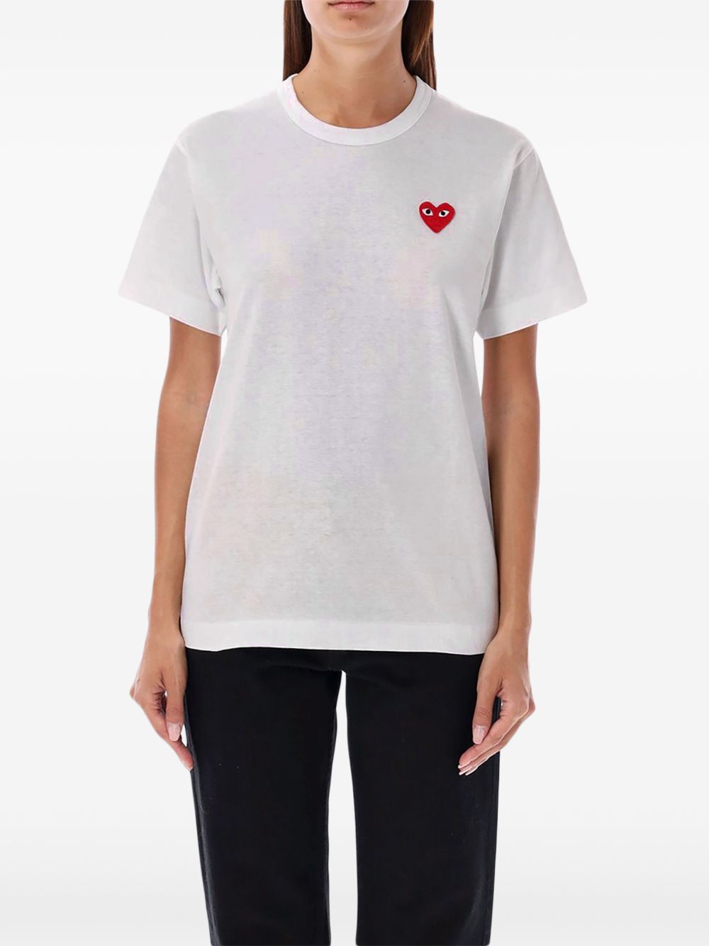 Comme Des Garcons Red Heart Embroidered T-Shirt — White, view 5
