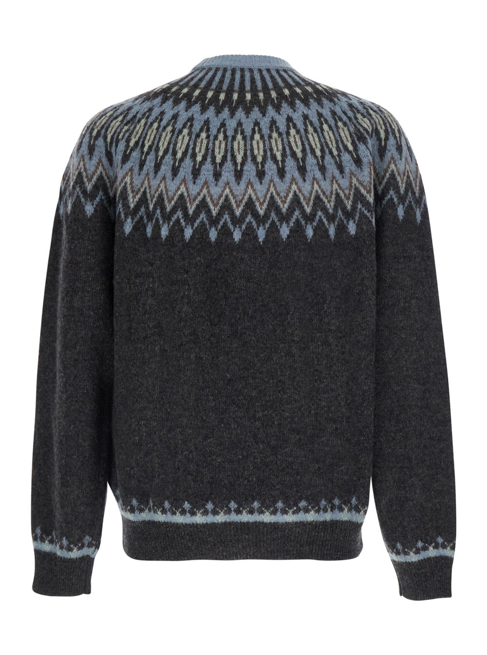 Roberto Collina Jacquard Wool Alpaca Crew Neck Sweater — Brown, view 2