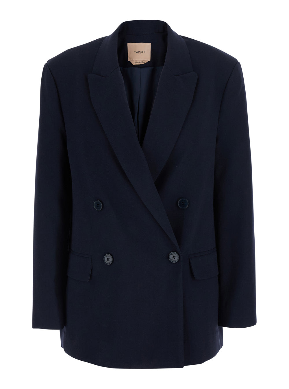 Twinset Double-Breasted Technical Fabric Blazer — Navy by Twinset