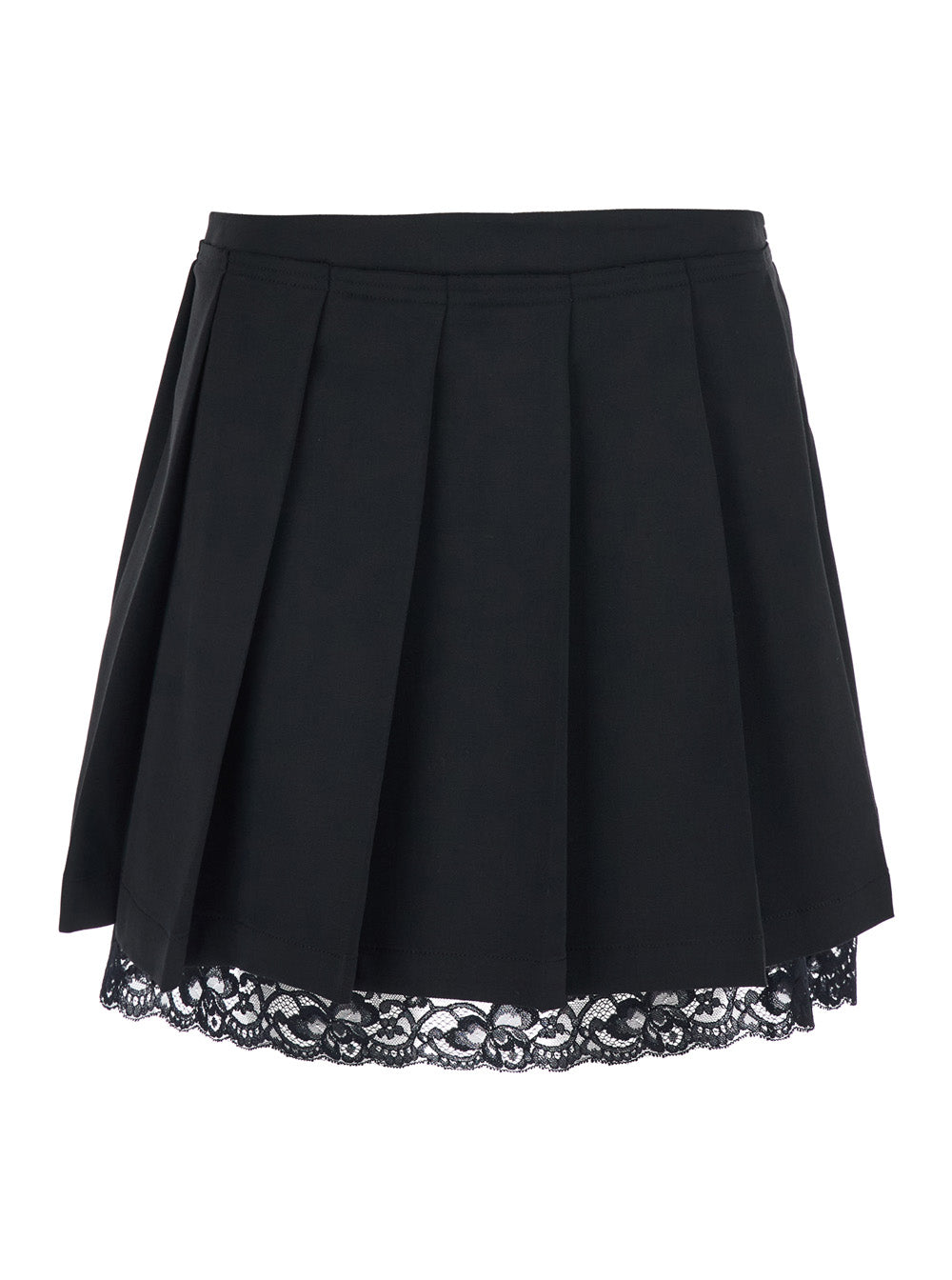 Jucca Pleated Lace-Hem Skirt — Black by Jucca