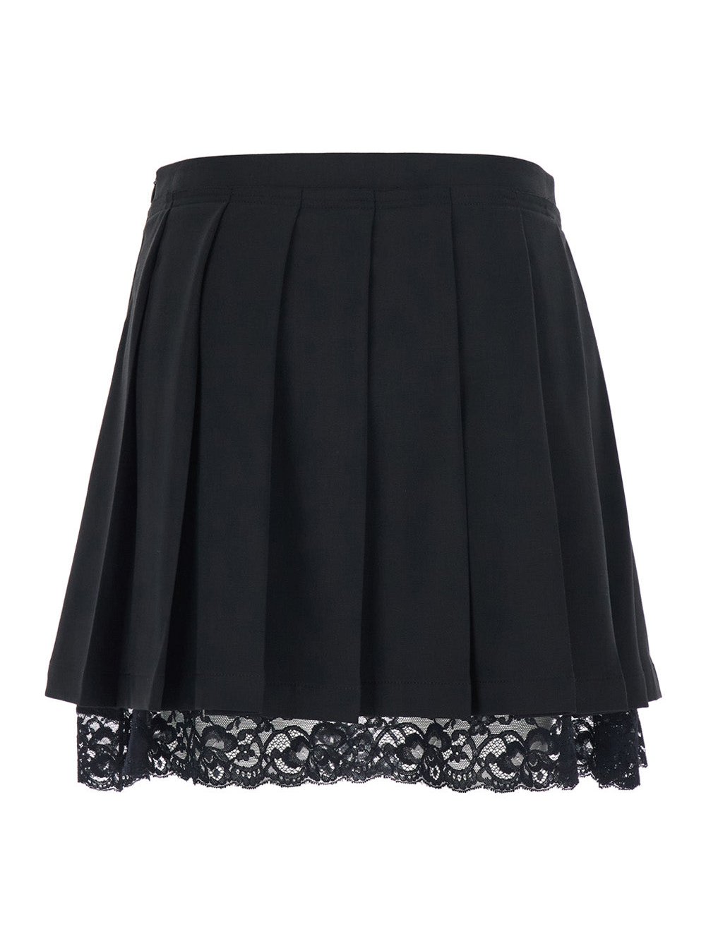 Jucca Pleated Lace-Hem Skirt — Black, view 2