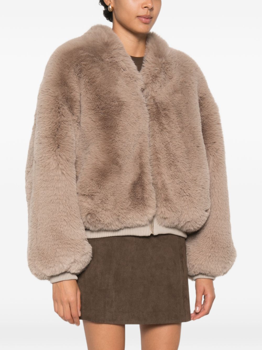 032C Faux-Fur Coat — Taupe, view 2