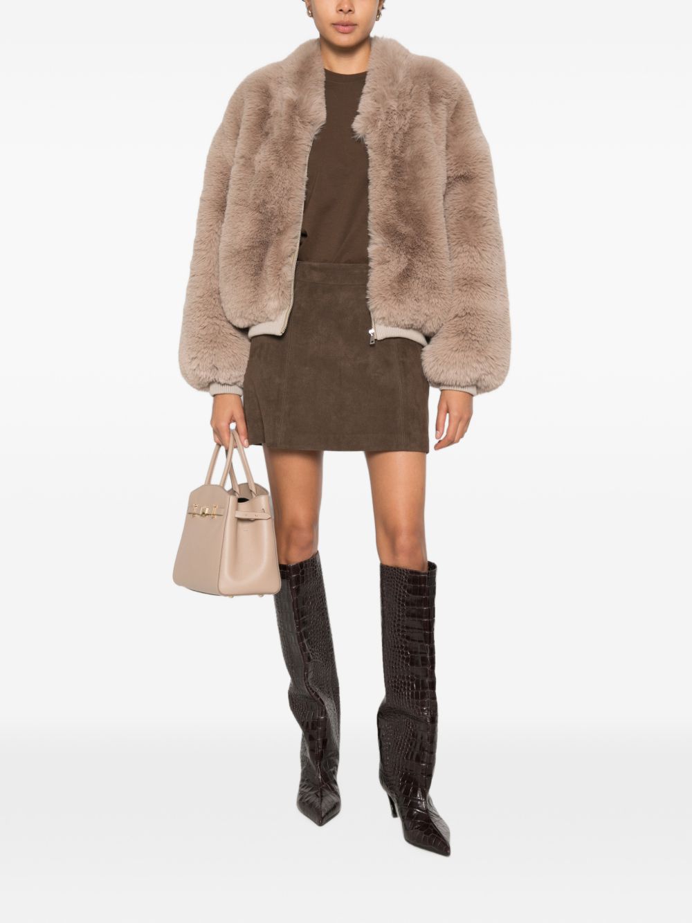 032C Faux-Fur Coat — Taupe, view 4