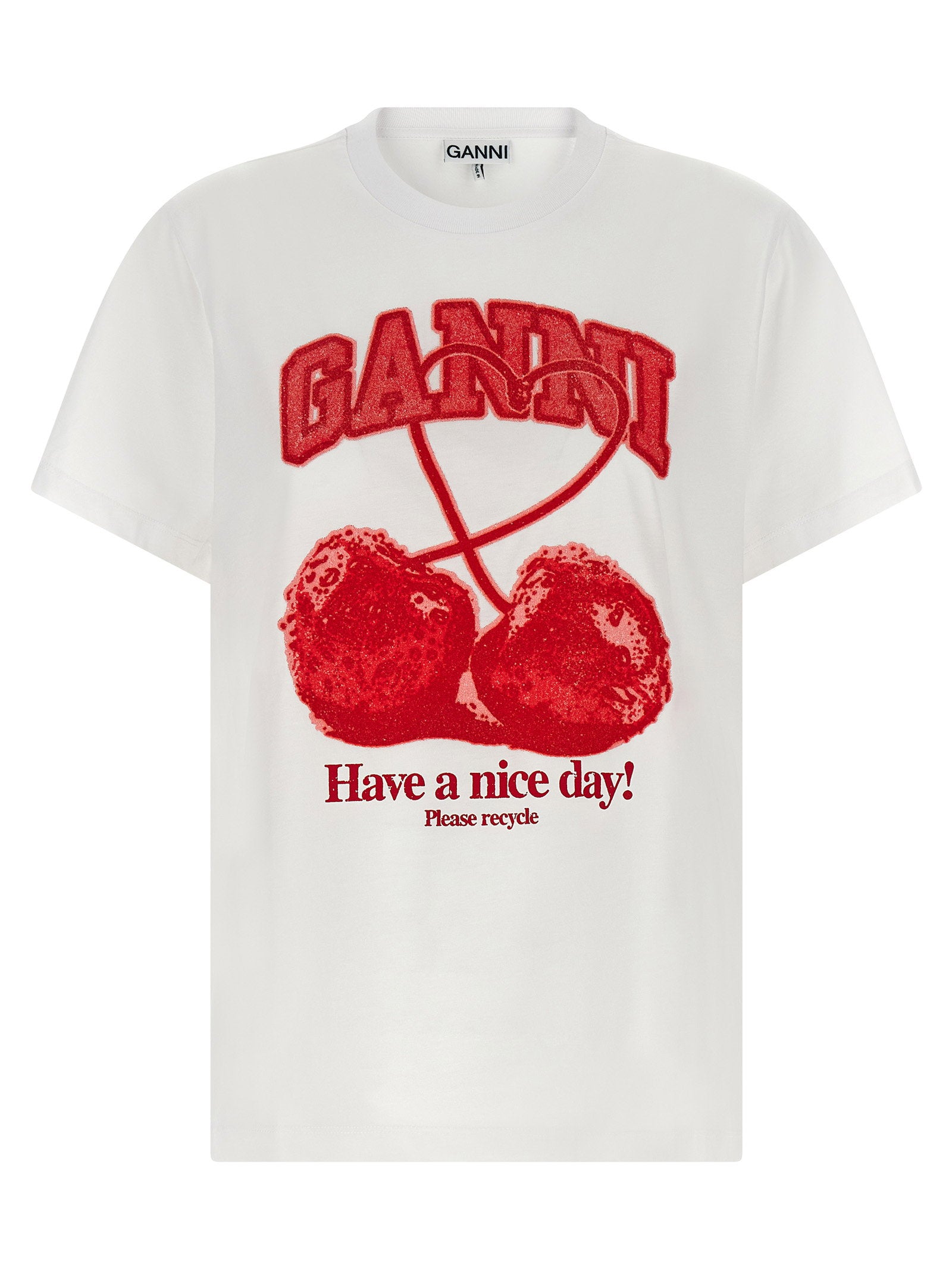 Ganni Cherry Graphic T-shirt — White by Ganni